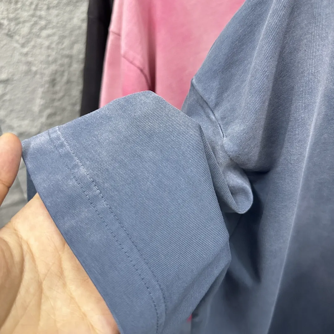🅿️200 CH Croix Heart 2025 Summer New Style Heavy Acid Washing Gradient Distressing Chest Logo Classic Embroidery Customized Fabric Short Sleeve T-shirt Unisex Size: S M L XL XXL Five Codes (European Code) Color: Gradient Black Gradient Pink Gradient Blue